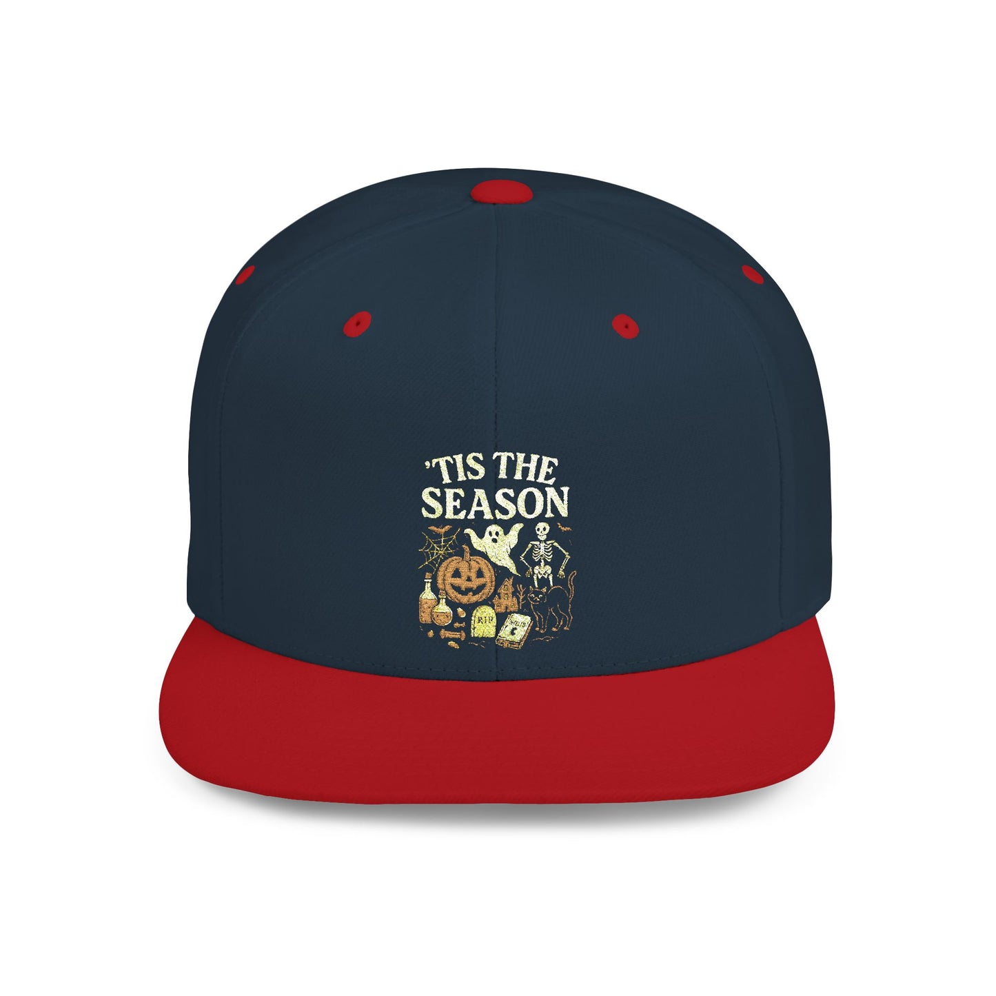 ‘Tis the Season Halloween  | Vintage Spooky Season Shirt with Ghost, Skeleton & Pumpkin | Retro Halloween Graphic Tee for Fall Snapback Cap