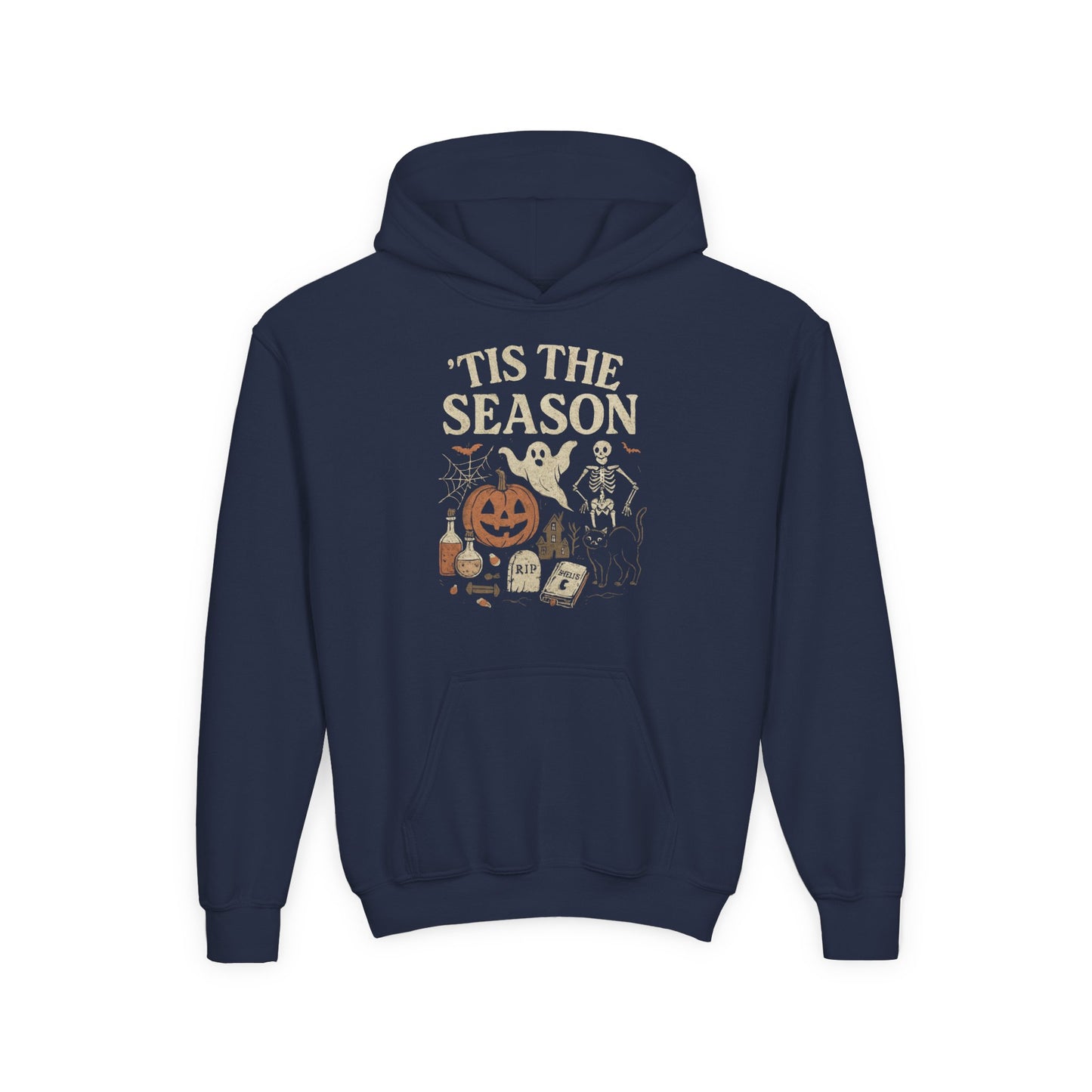 ‘Tis the Season Halloween  | Vintage Spooky Season Shirt with Ghost, Skeleton & Pumpkin | Retro Halloween Graphic Tee for Fall Kids Hoodie