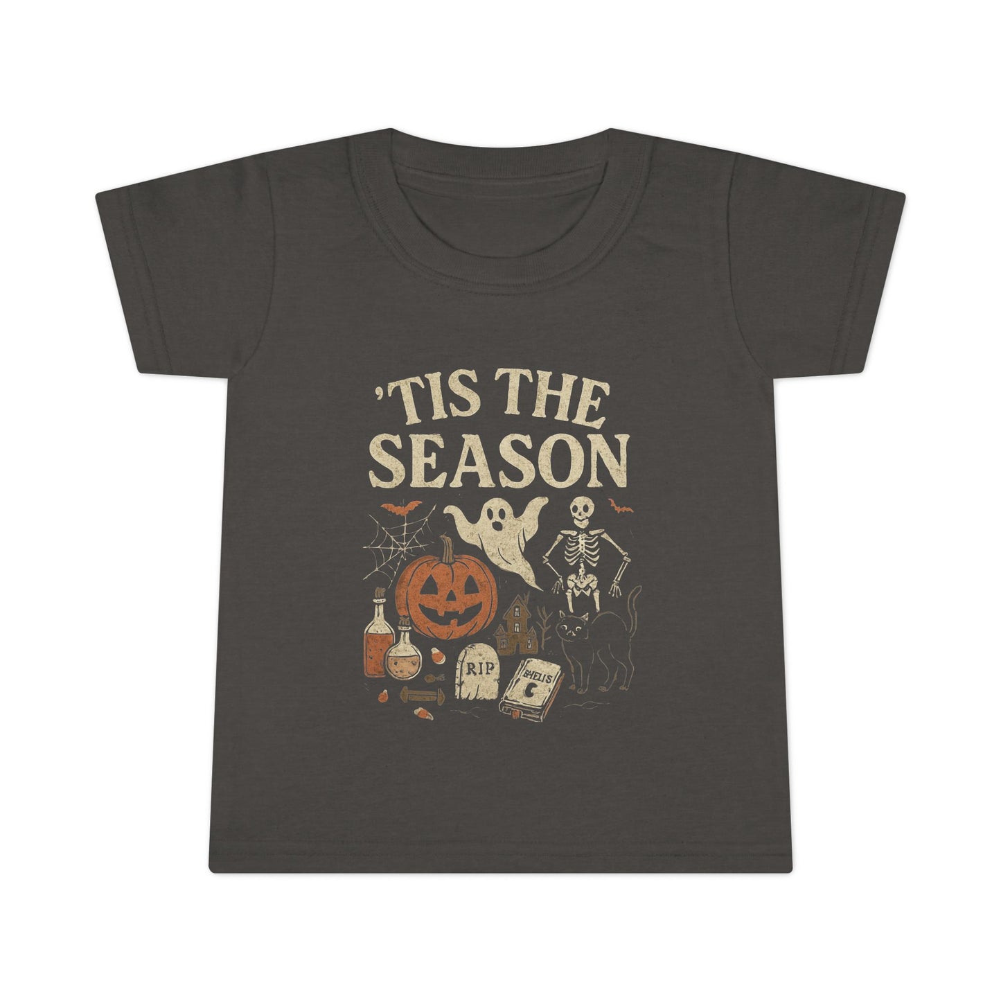 ‘Tis the Season Halloween T‑Shirt | Vintage Spooky Season Shirt with Ghost, Skeleton & Pumpkin | Retro Halloween Graphic Tee for Fall Toddler T-Shirt