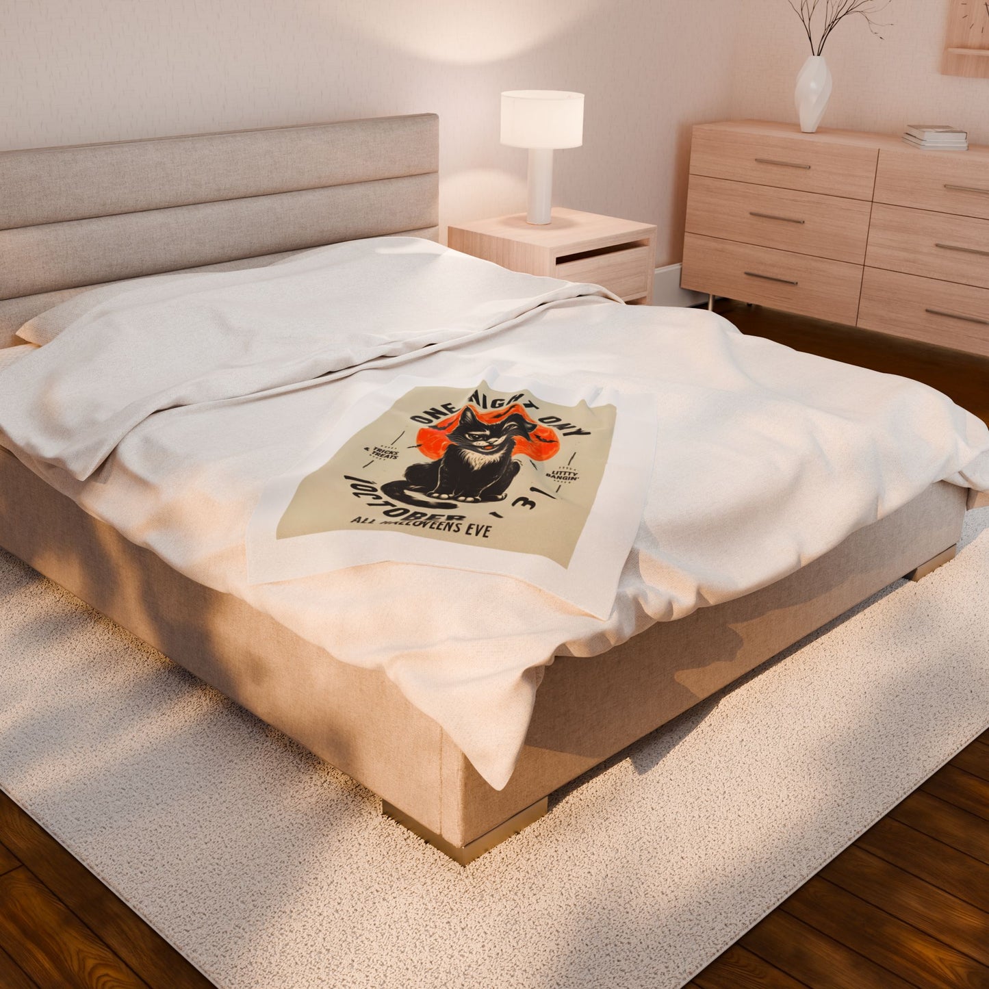 Halloween Black Cat Design | One Night Only October 31 Vintage Artwork Blanket