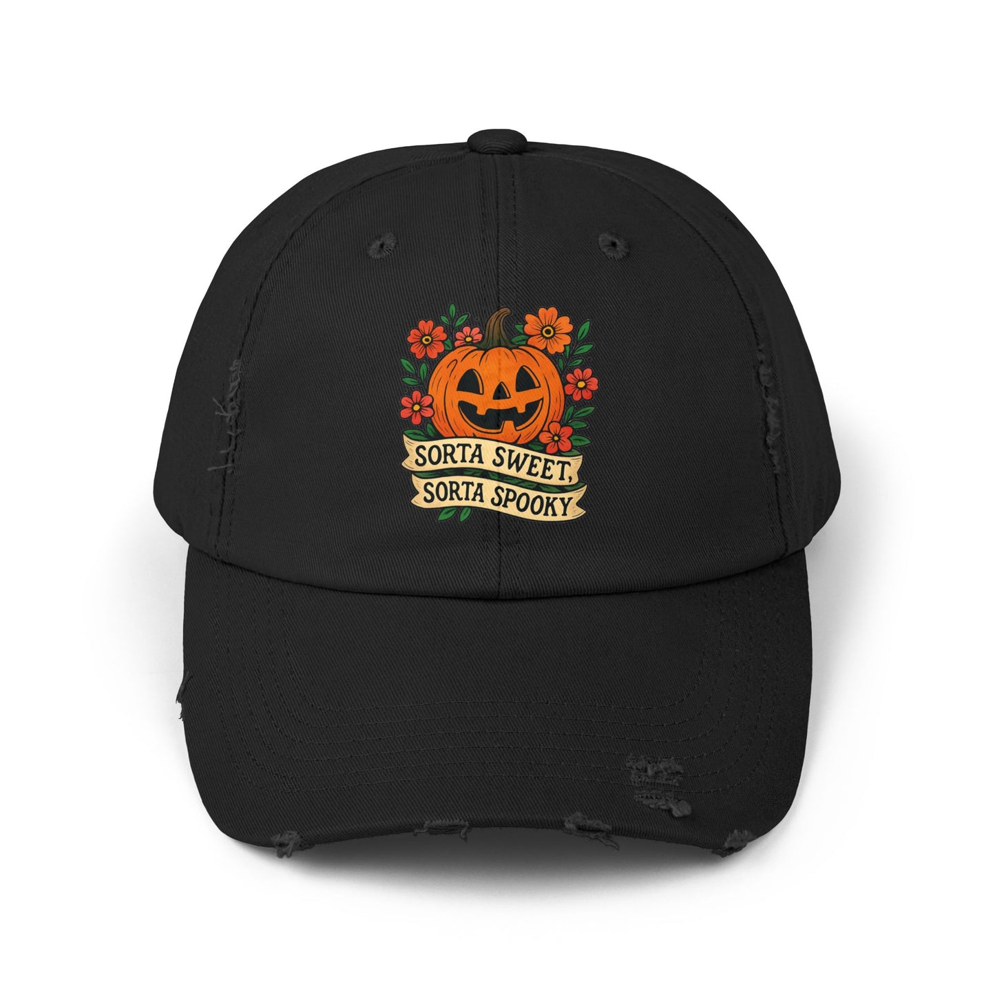 Cute Pumpkin Design – Sorta Sweet, Sorta Spooky Halloween Artwork Distressed cap