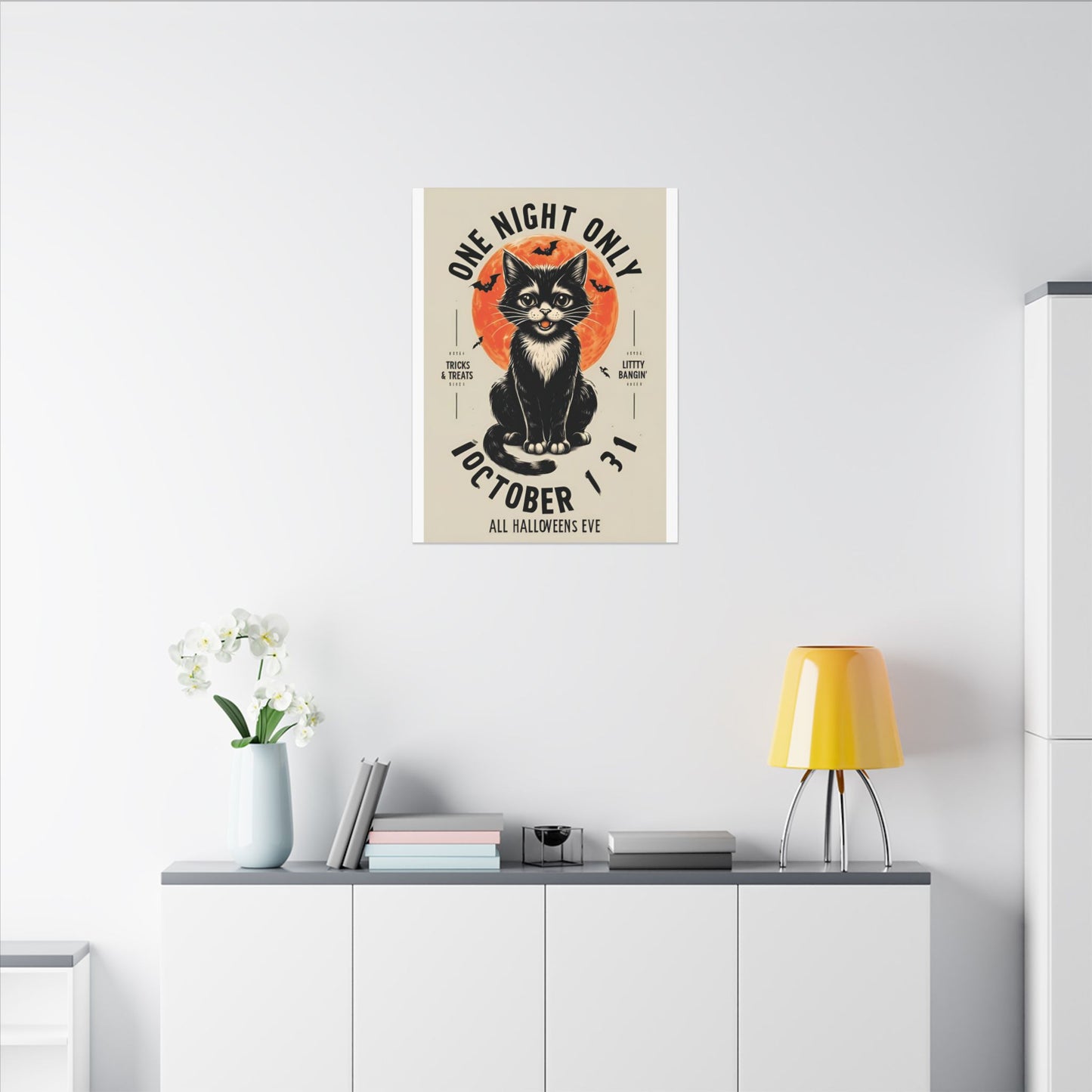 Halloween Black Cat Design | One Night Only October 31 Vintage Artwork Canvas Print