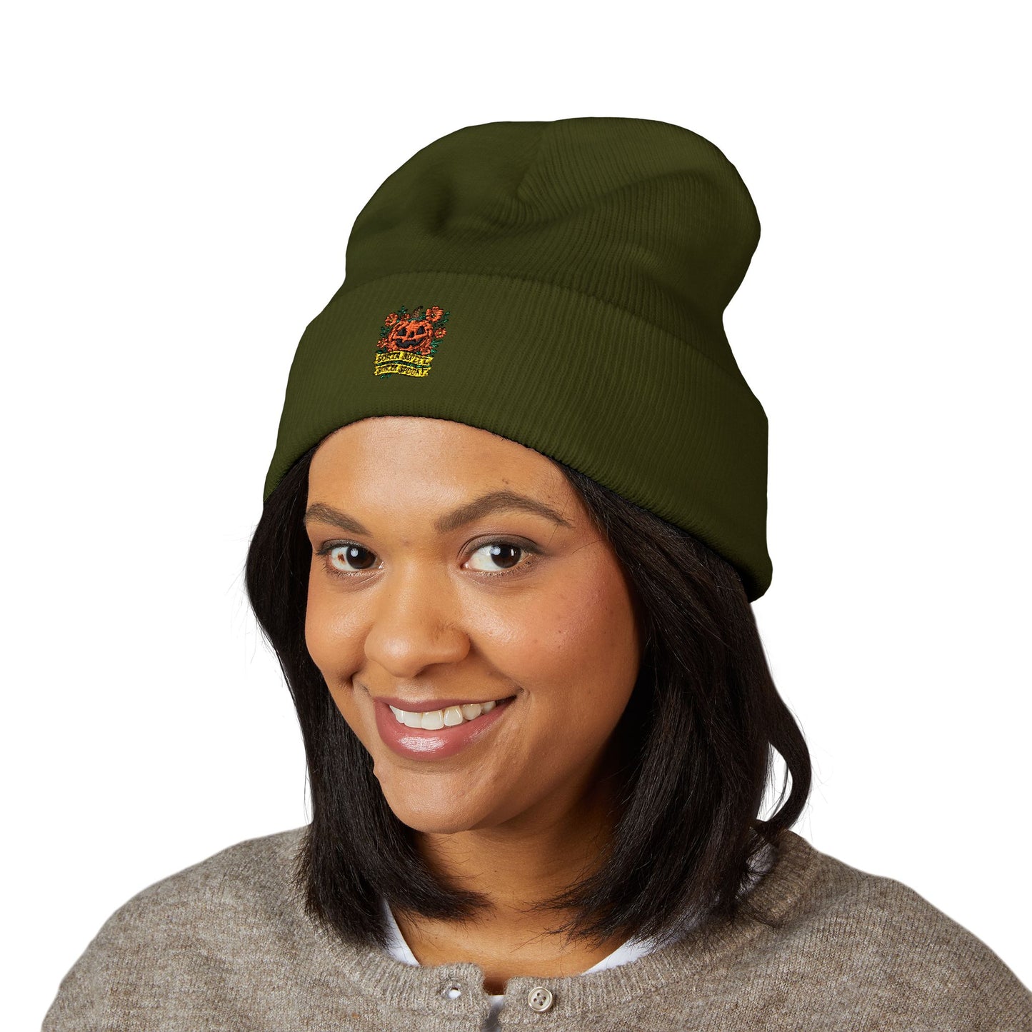 Cute Pumpkin Design – Sorta Sweet, Sorta Spooky Halloween Artwork Cuffed Beanie