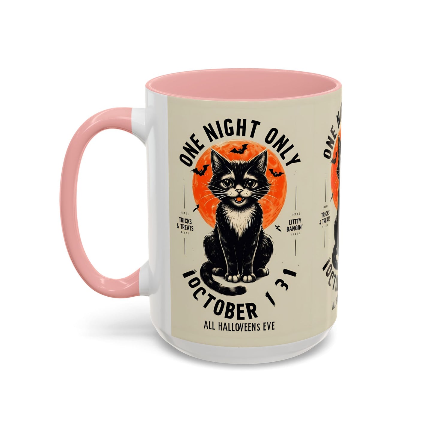 Halloween Black Cat Design | One Night Only October 31 Vintage Artwork Accent Mug