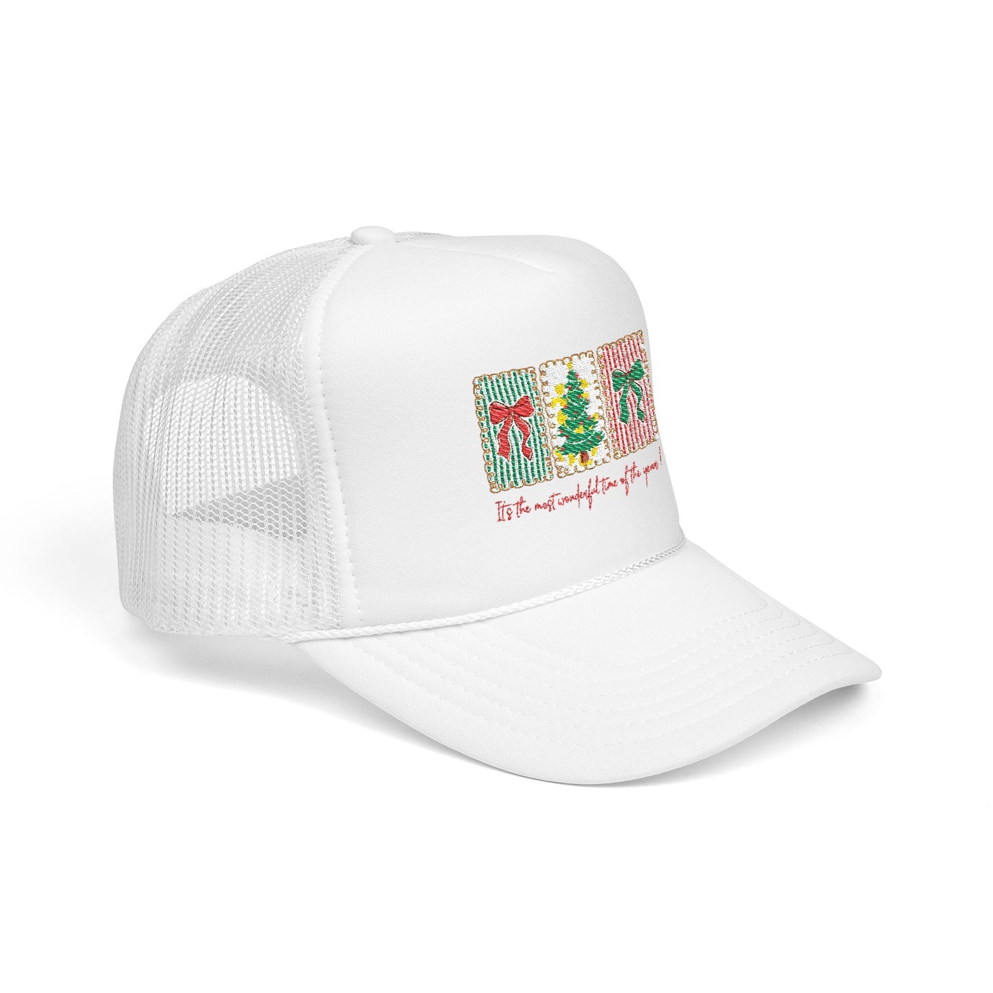 Festive Christmas Tree & Bow Design | It’s the Most Wonderful Time of the Year – Holiday Shirt, Mug, Tote & Home Decor Hat Embroidered