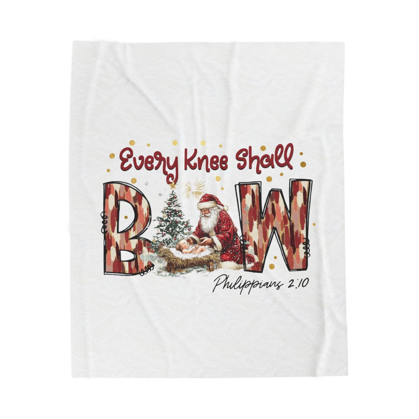 Every Knee Shall Bow Philippians 2:10 | Christian Christmas Design with Santa & Baby Jesus | Faith-Based Holiday Gift Blanket