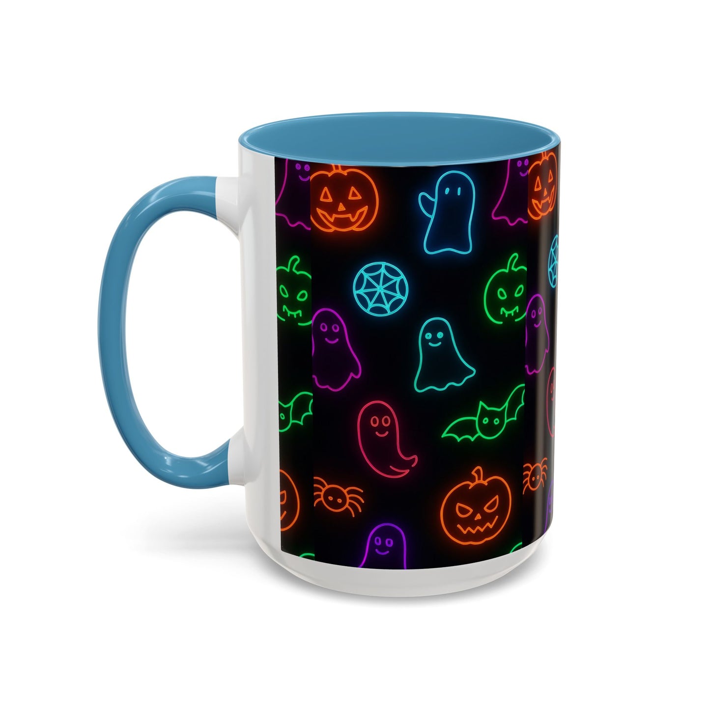 Neon Halloween Pattern | Cute Ghosts, Pumpkins & Bats Glow Design Accent Mug