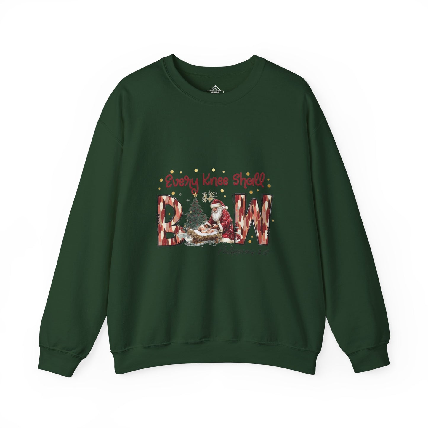 Every Knee Shall Bow Philippians 2:10 | Christian Christmas Design with Santa & Baby Jesus | Faith-Based Holiday Gift