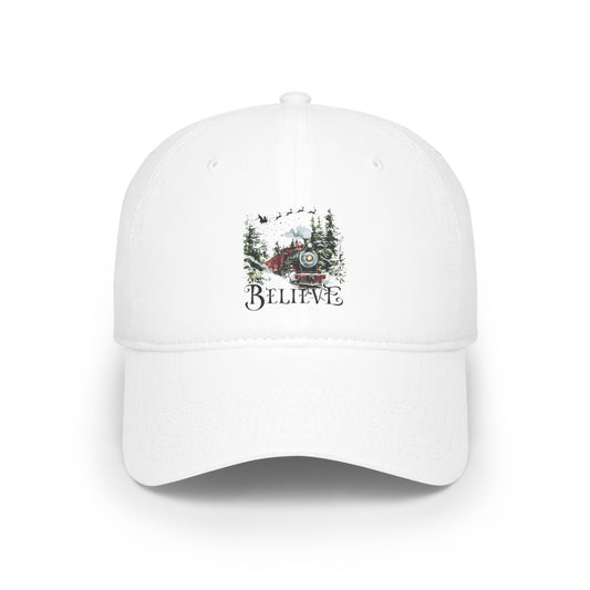 Believe Christmas Train, Vintage Holiday Locomotive Design, Santa Express, Festive Winter Wonderland Art, Christmas Magic Illustration Baseball Caps
