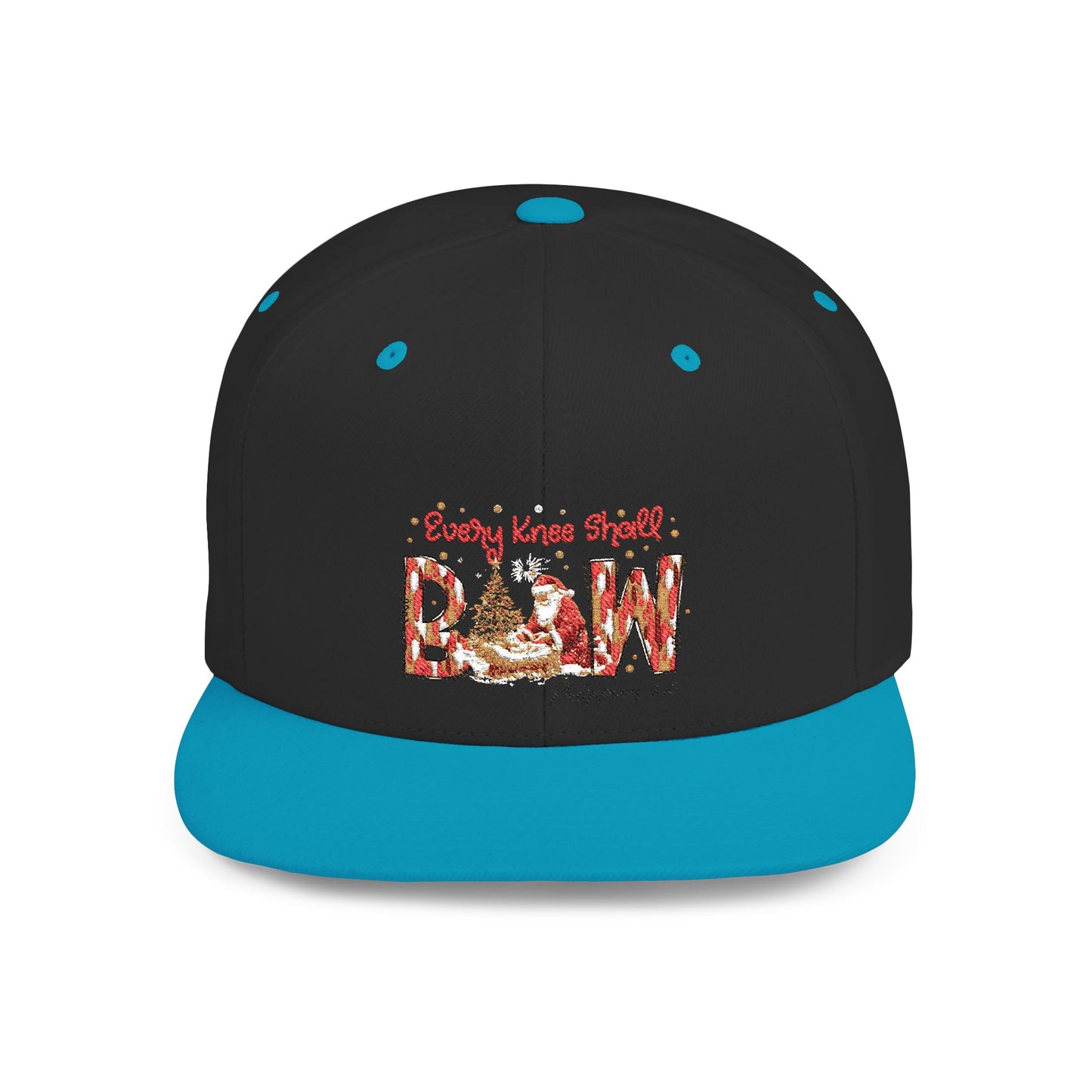 Every Knee Shall Bow Philippians 2:10 | Christian Christmas Design with Santa & Baby Jesus | Faith-Based Holiday Gift Snapback Cap