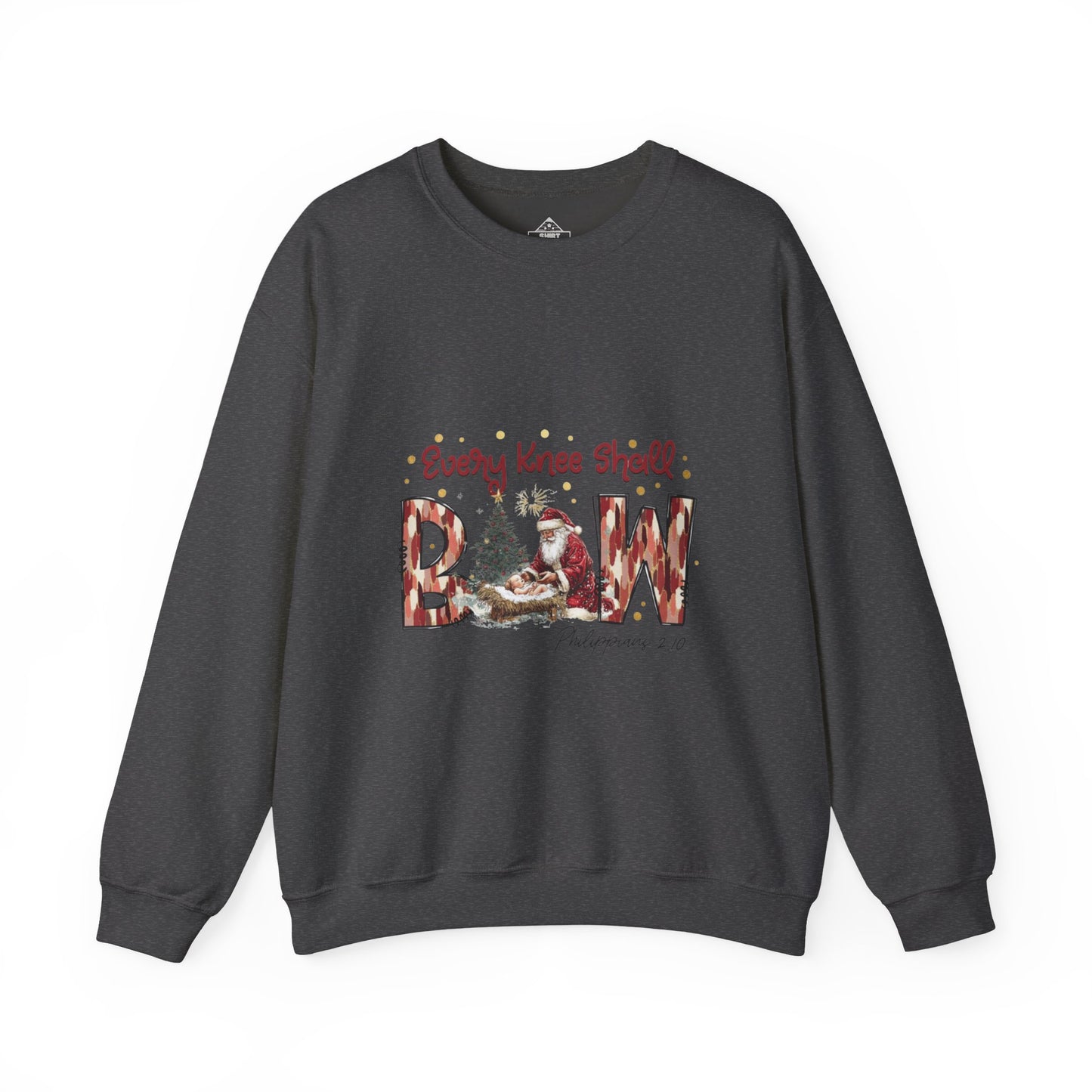 Every Knee Shall Bow Philippians 2:10 | Christian Christmas Design with Santa & Baby Jesus | Faith-Based Holiday Gift