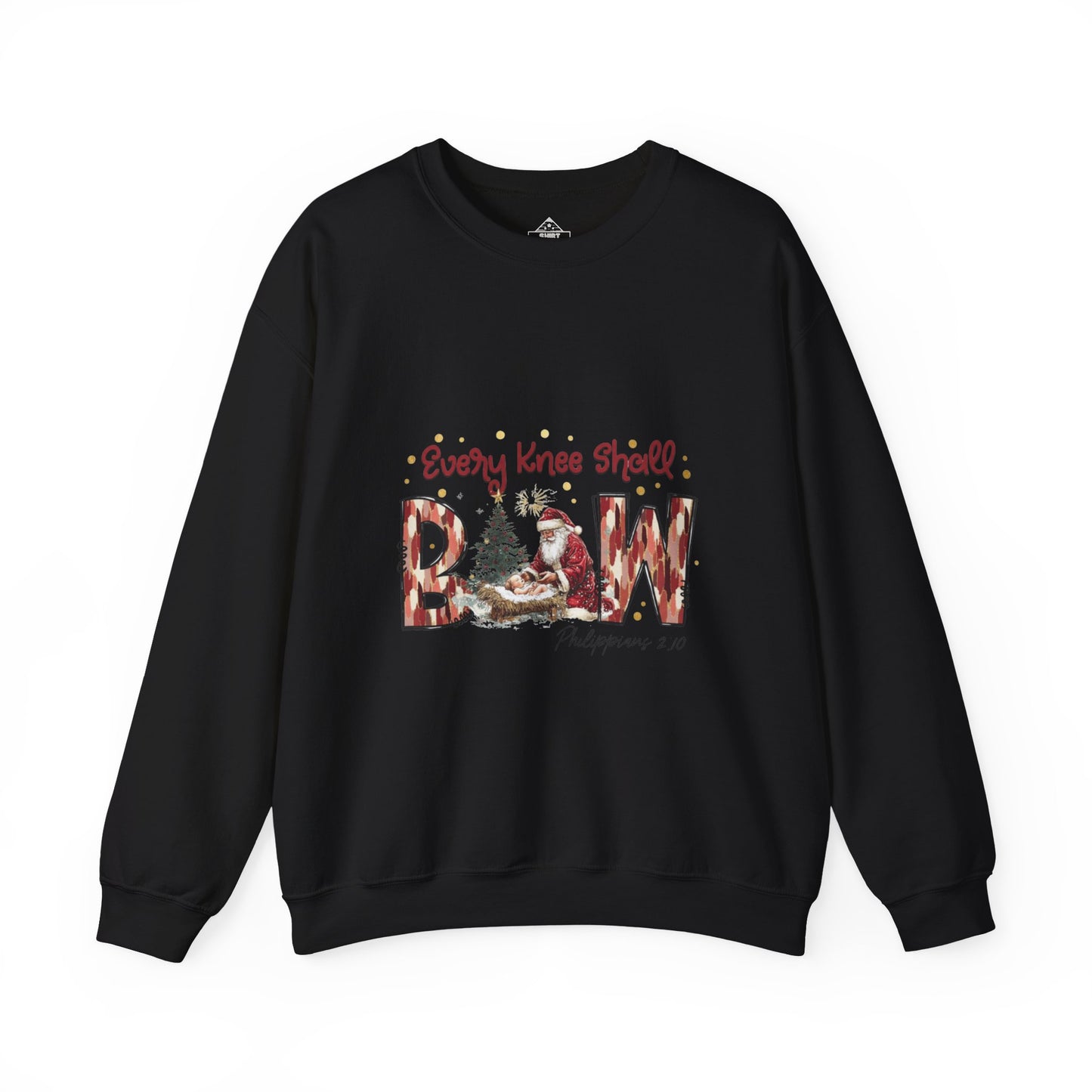 Every Knee Shall Bow Philippians 2:10 | Christian Christmas Design with Santa & Baby Jesus | Faith-Based Holiday Gift