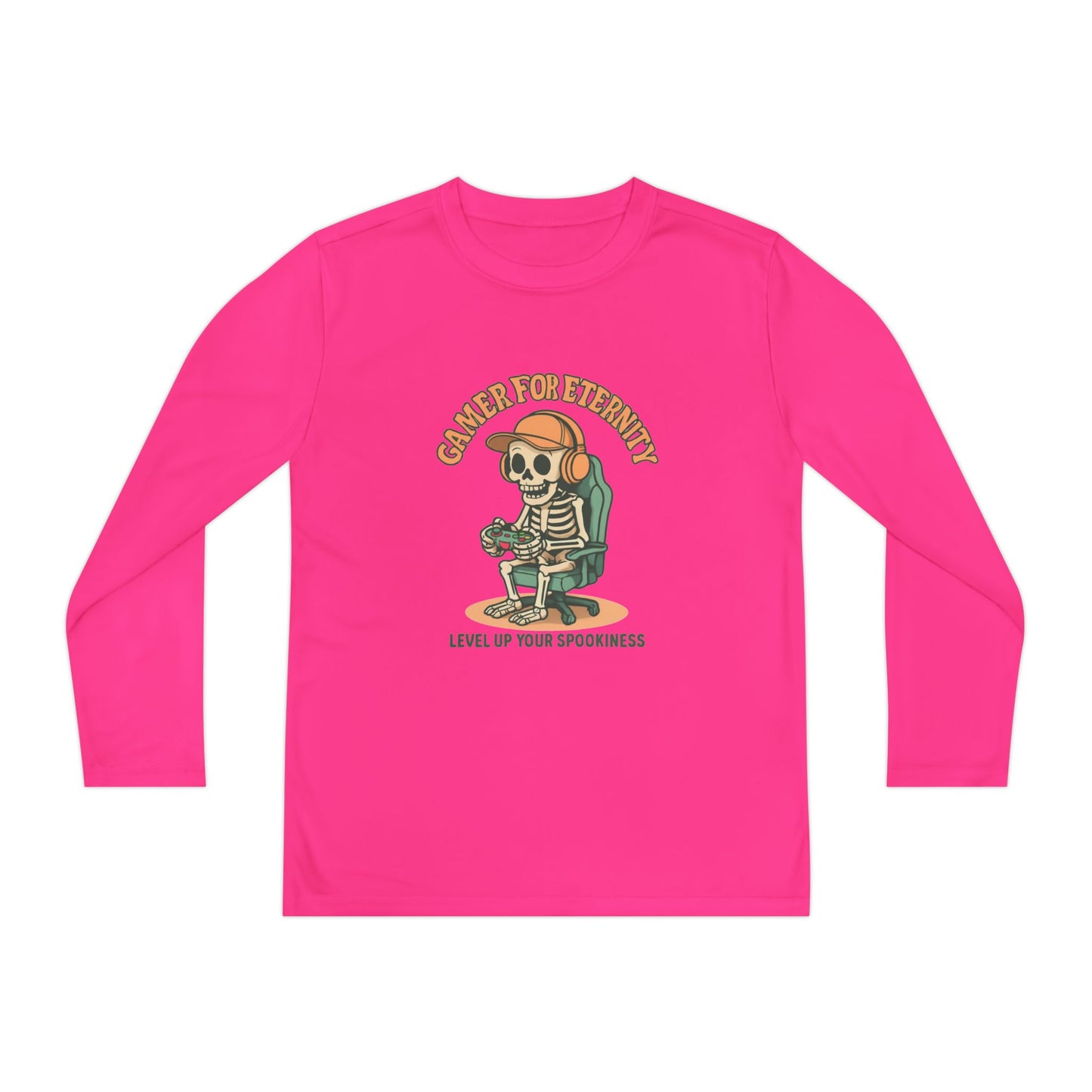 Youth Long Sleeve Gamer Tee | Spooky Skeleton Theme, Perfect for Halloween or Gaming Events, Kids Graphic Shirt, Unisex Casual Wear, Kids Long Sleeves