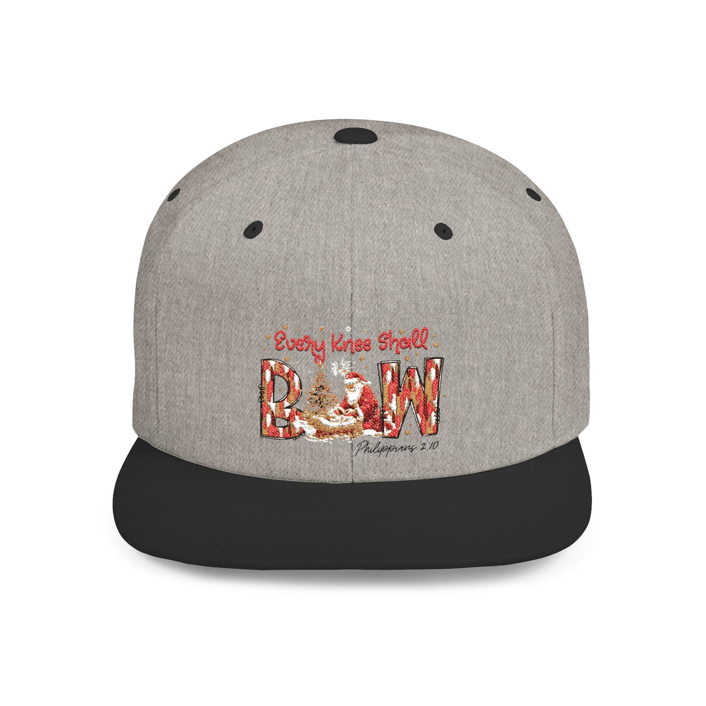 Every Knee Shall Bow Philippians 2:10 | Christian Christmas Design with Santa & Baby Jesus | Faith-Based Holiday Gift Snapback Cap