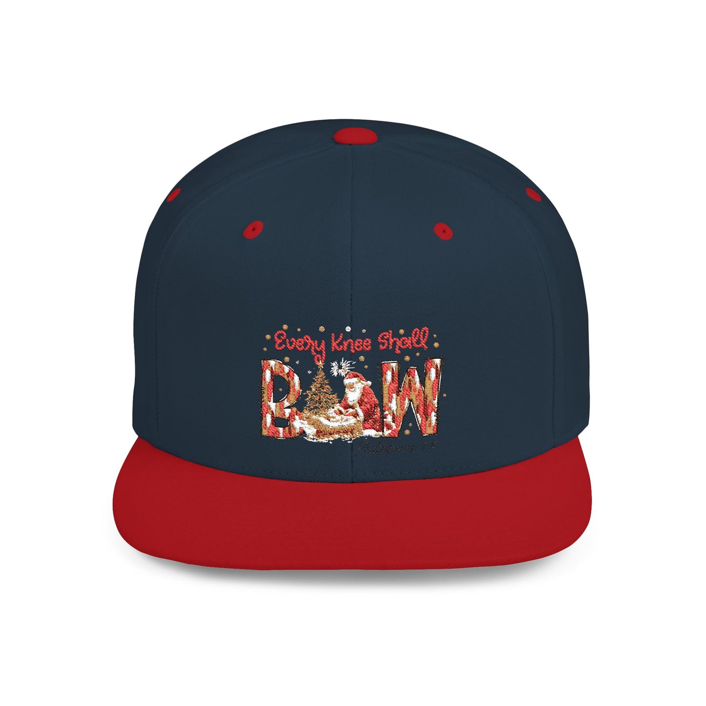 Every Knee Shall Bow Philippians 2:10 | Christian Christmas Design with Santa & Baby Jesus | Faith-Based Holiday Gift Snapback Cap