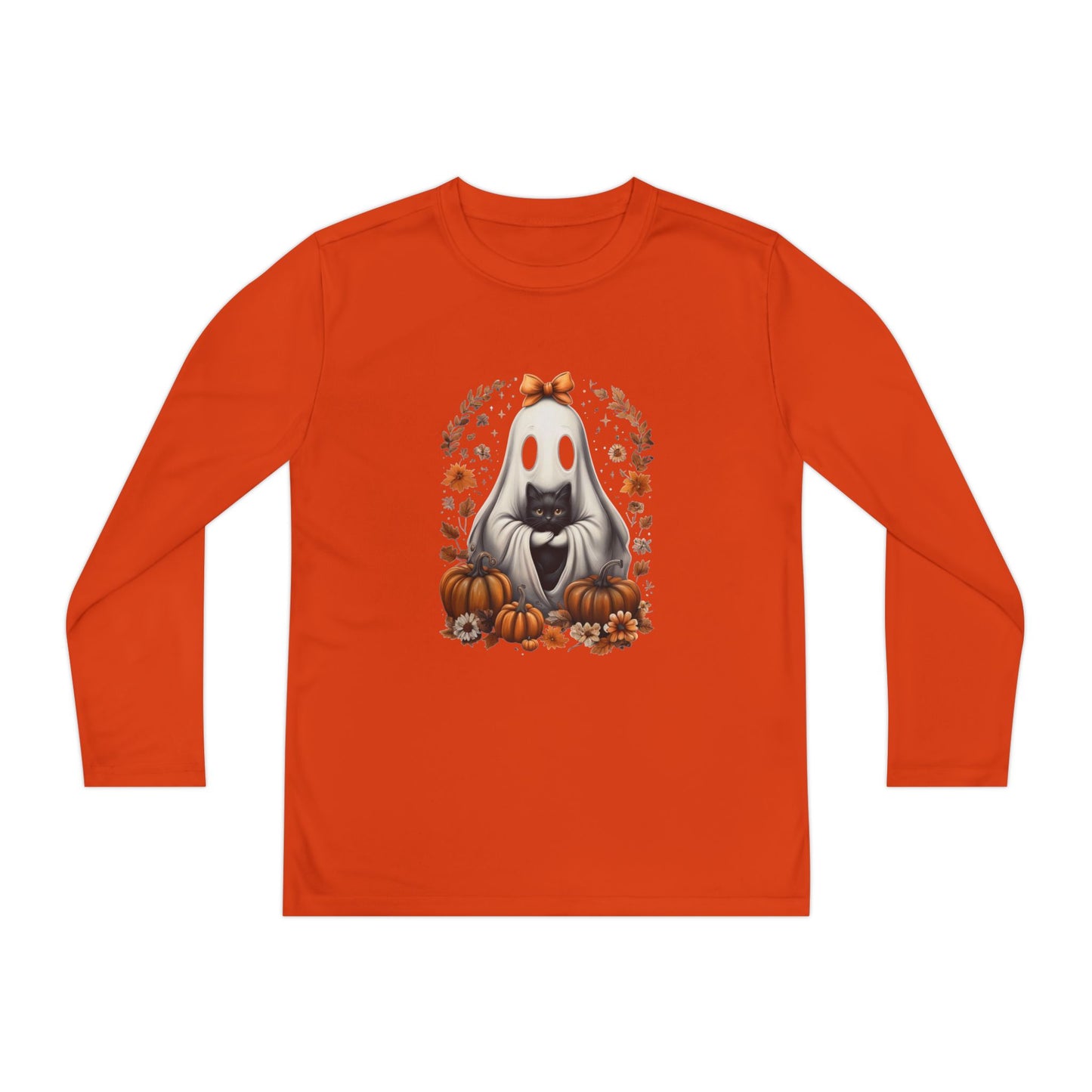 Cute Ghost and Black Cat Halloween T-Shirt | Cozy Fall Pumpkin Shirt | Spooky Season Aesthetic Apparel Gift for Halloween Lovers