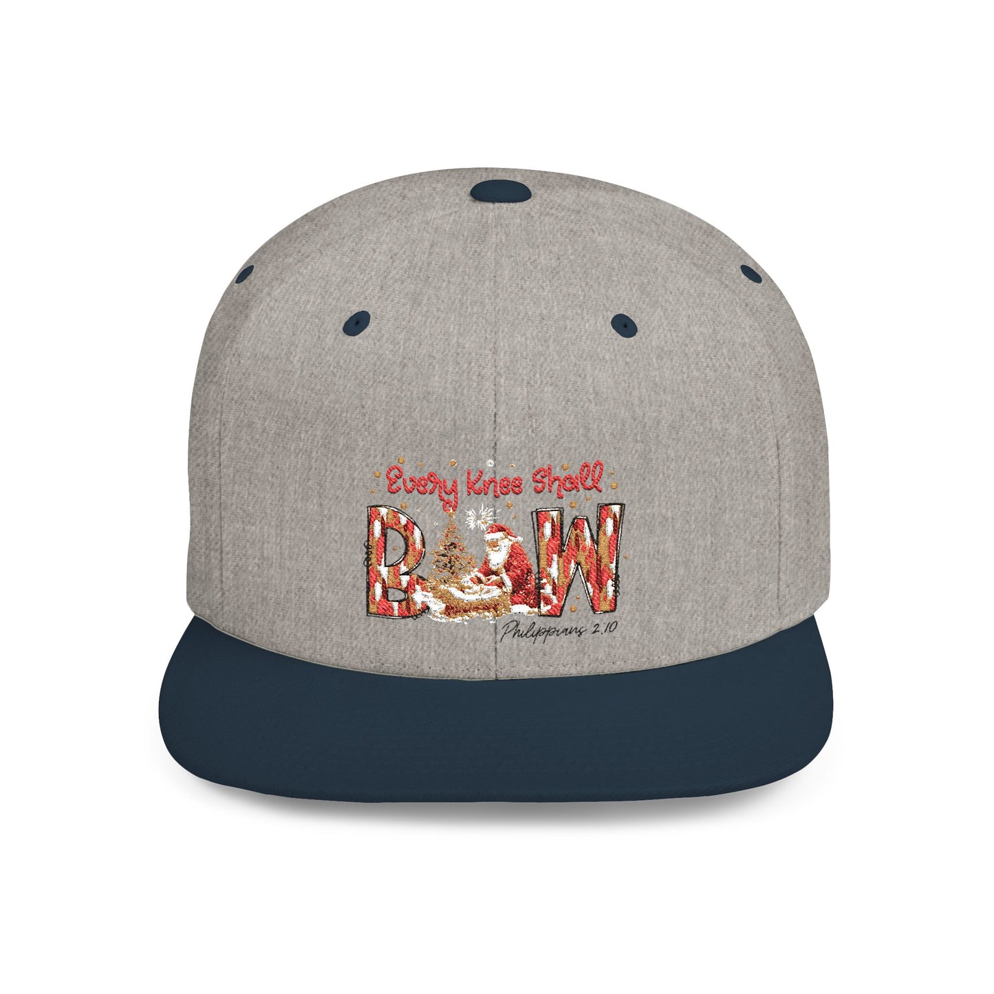 Every Knee Shall Bow Philippians 2:10 | Christian Christmas Design with Santa & Baby Jesus | Faith-Based Holiday Gift Snapback Cap