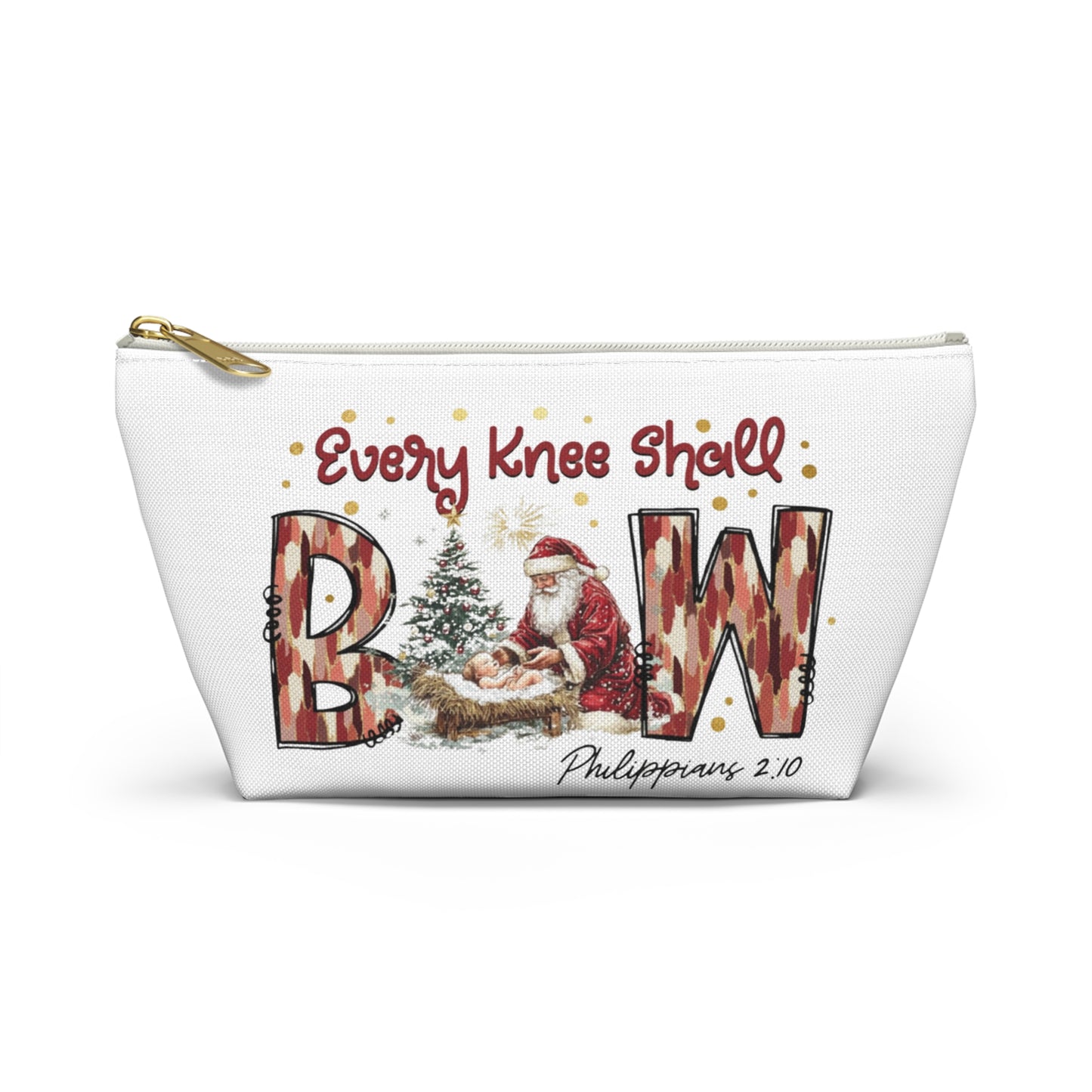 Every Knee Shall Bow Philippians 2:10 | Christian Christmas Design with Santa & Baby Jesus | Faith-Based Holiday Gift Zip Pouches