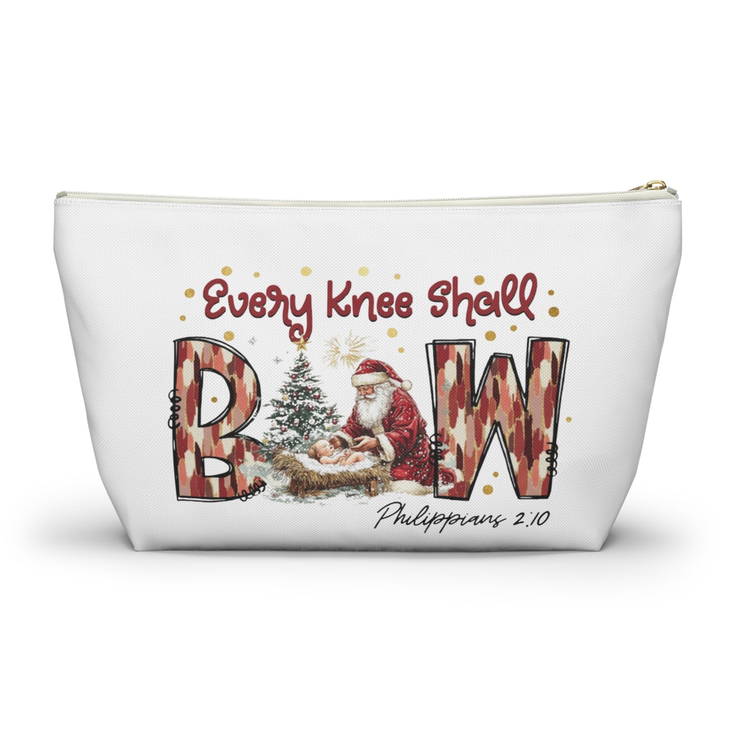 Every Knee Shall Bow Philippians 2:10 | Christian Christmas Design with Santa & Baby Jesus | Faith-Based Holiday Gift Zip Pouches