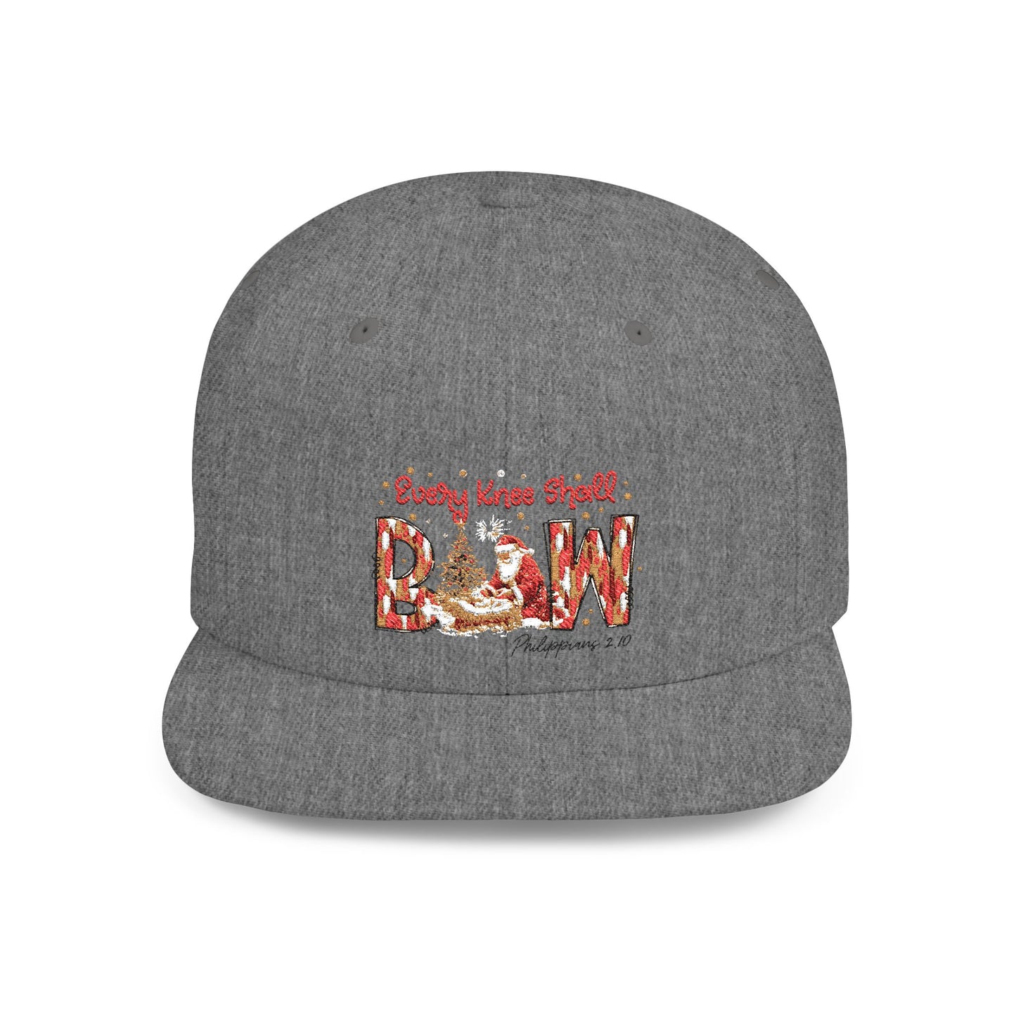 Every Knee Shall Bow Philippians 2:10 | Christian Christmas Design with Santa & Baby Jesus | Faith-Based Holiday Gift Snapback Cap