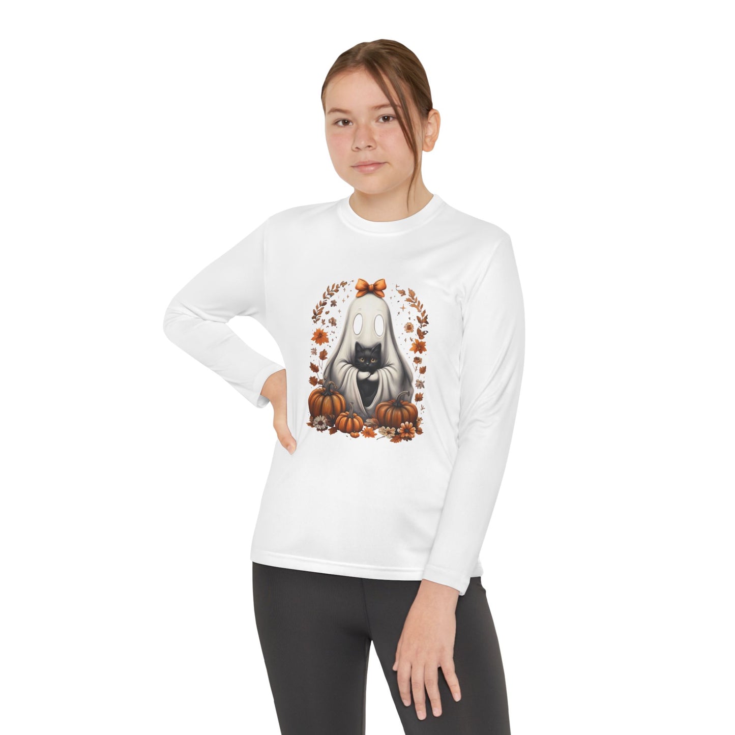 Cute Ghost and Black Cat Halloween T-Shirt | Cozy Fall Pumpkin Shirt | Spooky Season Aesthetic Apparel Gift for Halloween Lovers