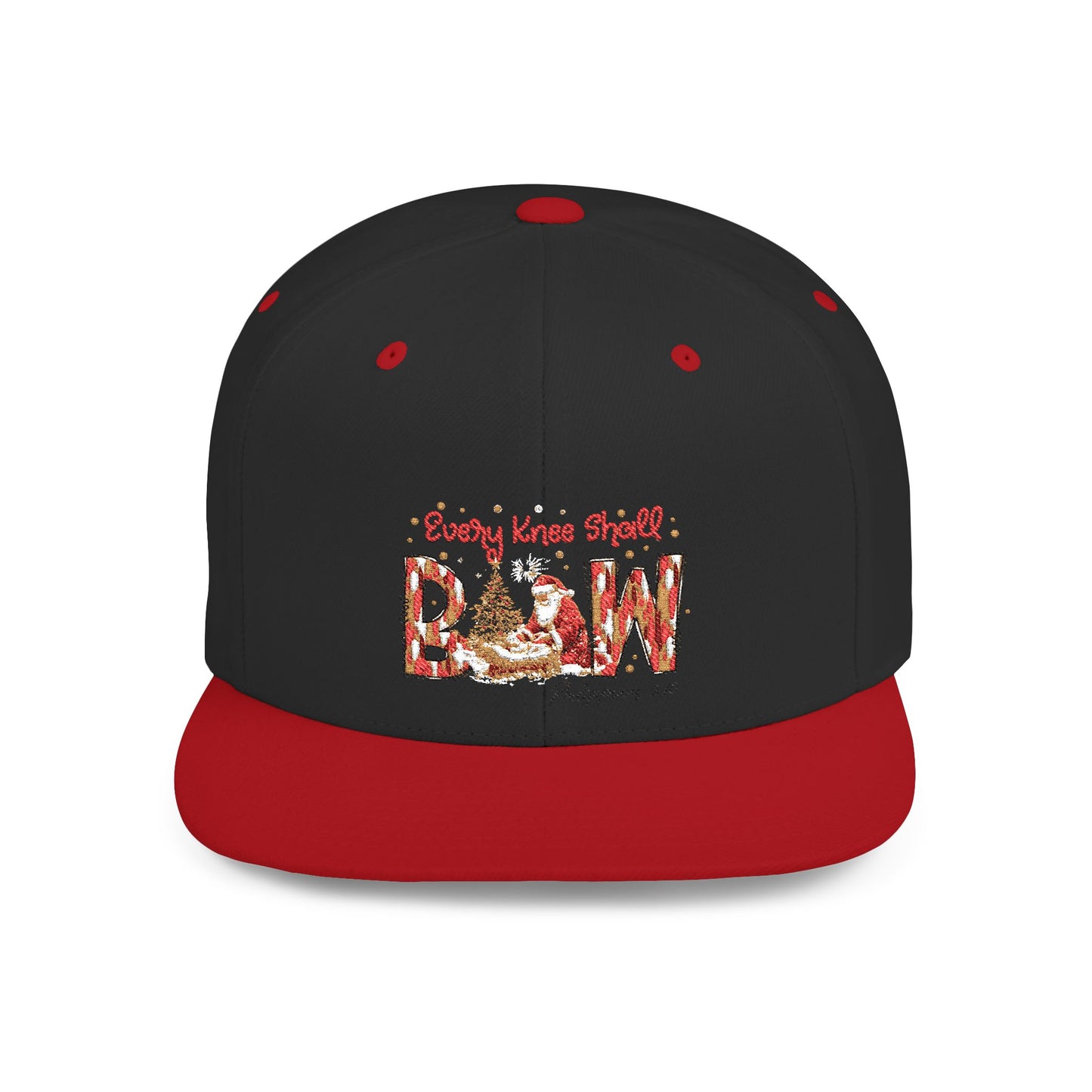 Every Knee Shall Bow Philippians 2:10 | Christian Christmas Design with Santa & Baby Jesus | Faith-Based Holiday Gift Snapback Cap