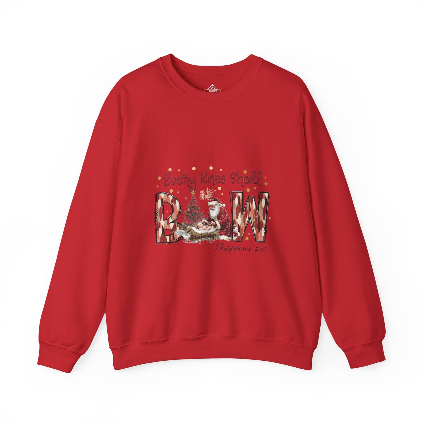 Every Knee Shall Bow Philippians 2:10 | Christian Christmas Design with Santa & Baby Jesus | Faith-Based Holiday Gift
