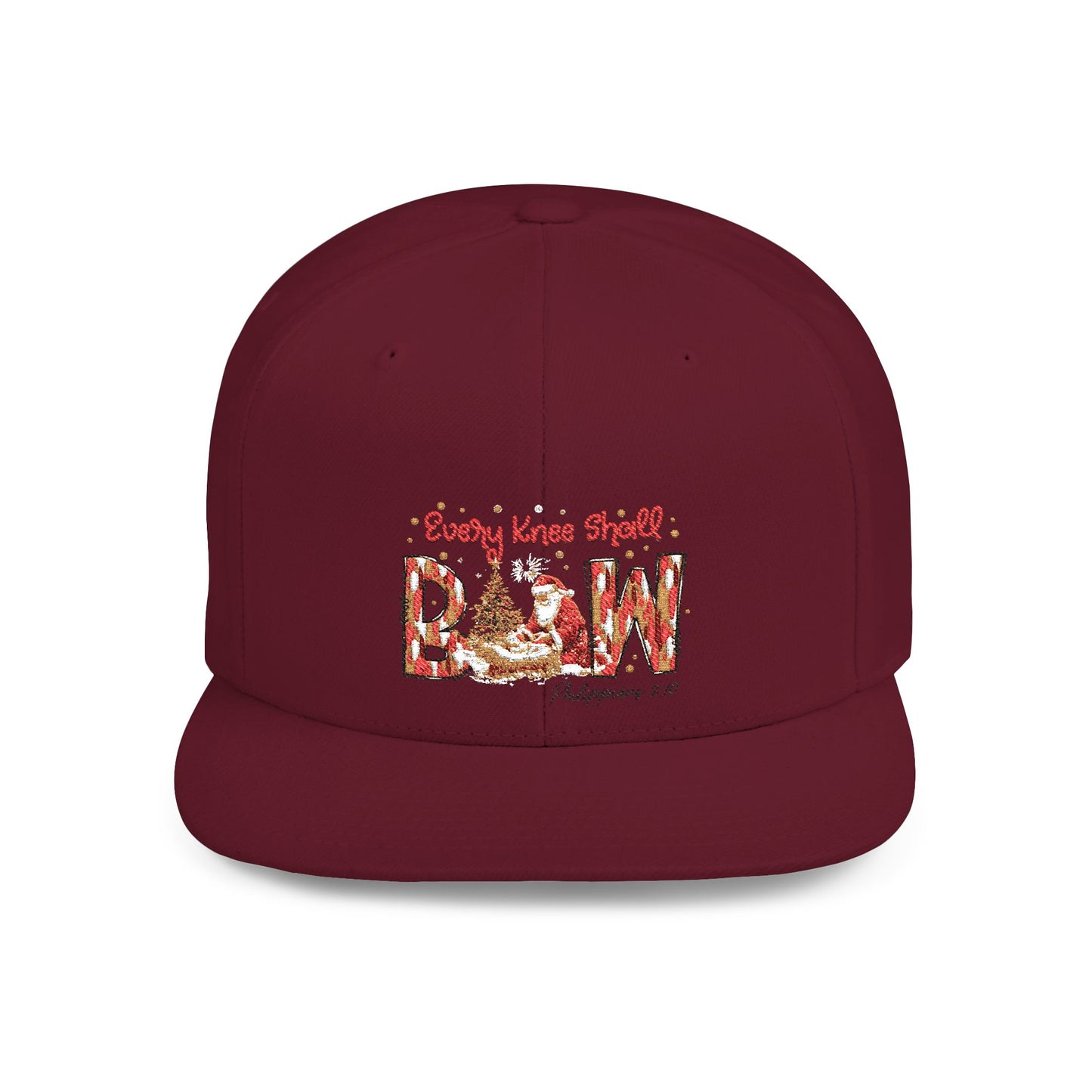 Every Knee Shall Bow Philippians 2:10 | Christian Christmas Design with Santa & Baby Jesus | Faith-Based Holiday Gift Snapback Cap