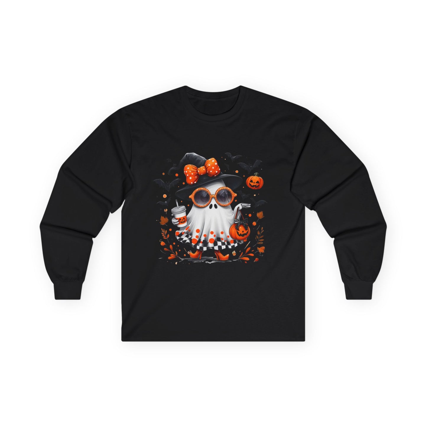 Trendy Halloween Ghost with Witch  Sunglasses | Cute Spooky Chic Pumpkin Art Print | Fashion Ghost Fall Aesthetic Design