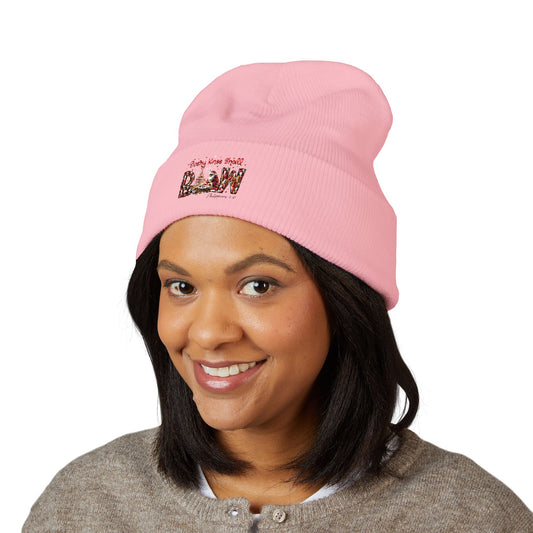 Every Knee Shall Bow Philippians 2:10 | Christian Christmas Design with Santa & Baby Jesus | Faith-Based Holiday Gift Cuffed Beanie