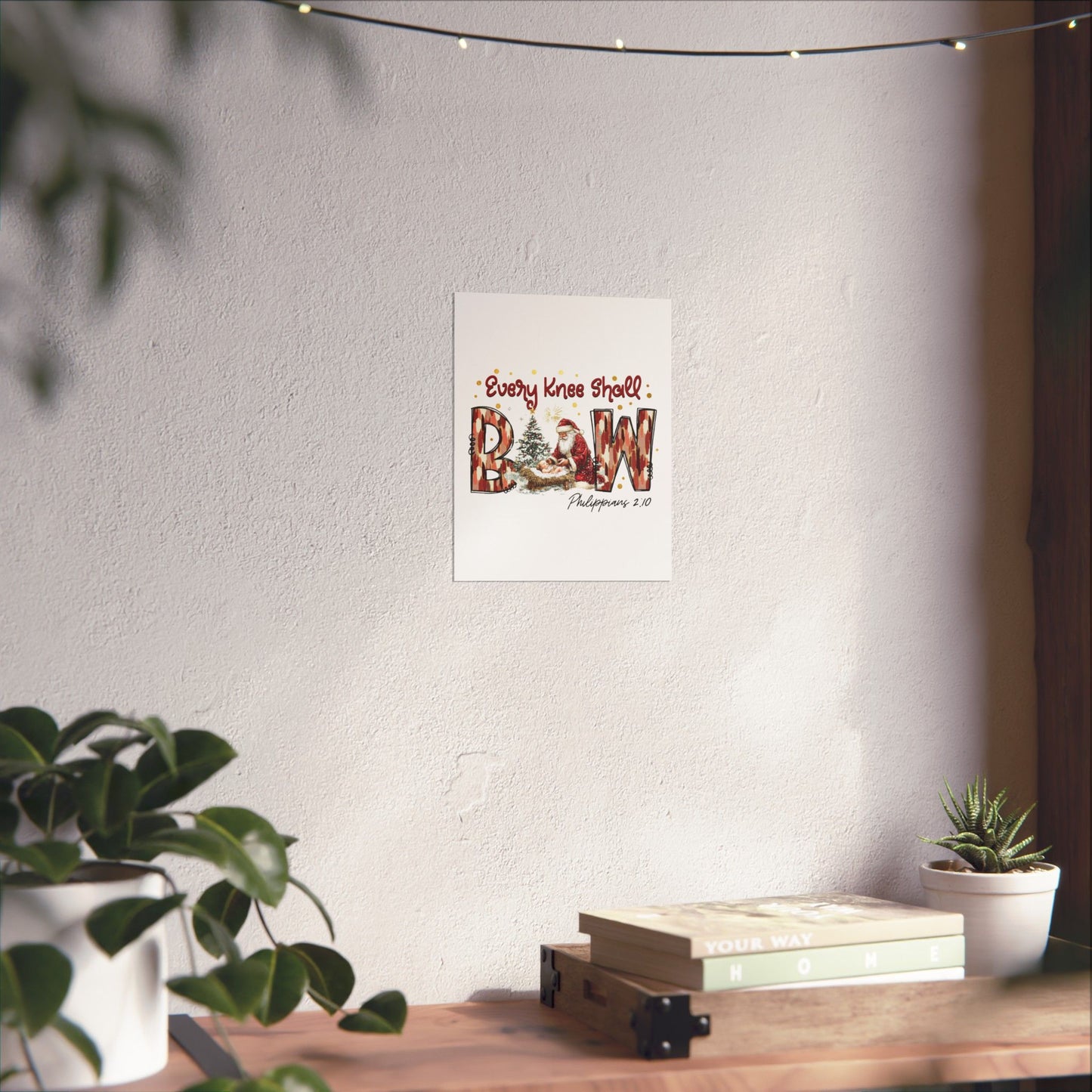 Every Knee Shall Bow Philippians 2:10 | Christian Christmas Design with Santa & Baby Jesus | Faith-Based Holiday Gift Poster