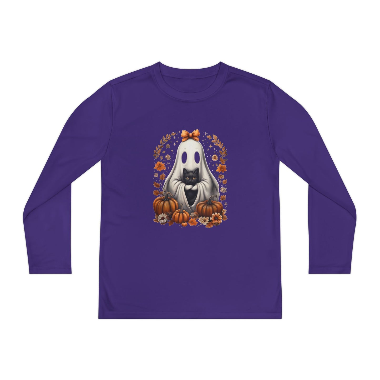 Cute Ghost and Black Cat Halloween T-Shirt | Cozy Fall Pumpkin Shirt | Spooky Season Aesthetic Apparel Gift for Halloween Lovers