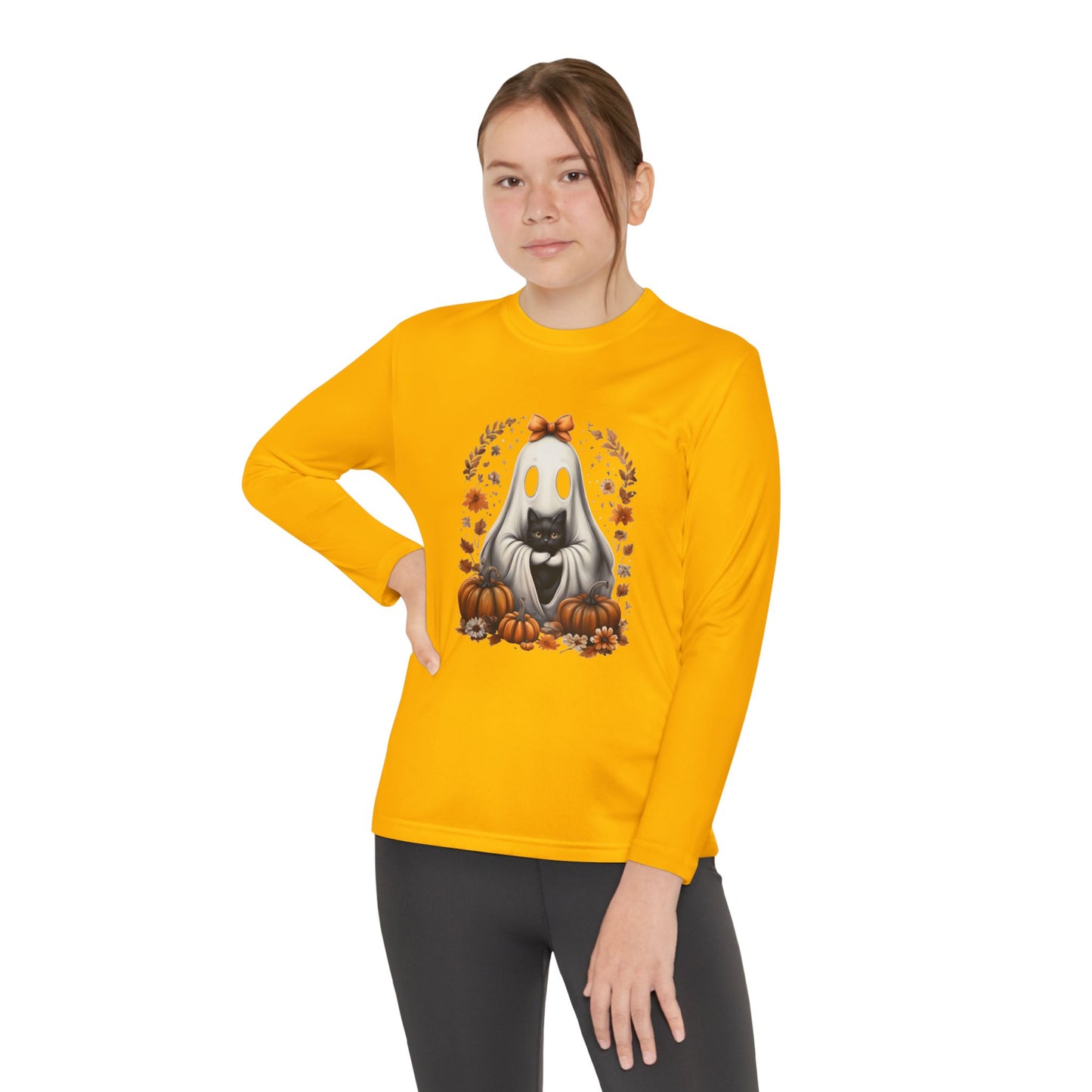 Cute Ghost and Black Cat Halloween T-Shirt | Cozy Fall Pumpkin Shirt | Spooky Season Aesthetic Apparel Gift for Halloween Lovers