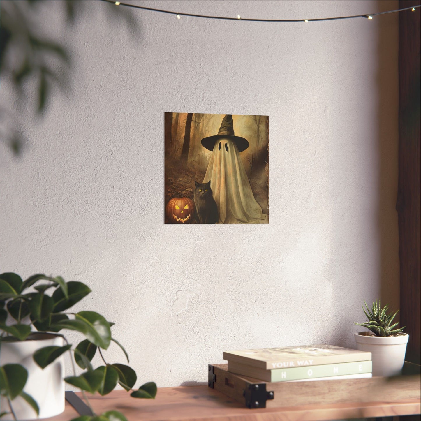 Halloween Ghost and Cat Matte Vertical Posters, Spooky Home Decor, Fall Art Print, Seasonal Wall Art, Halloween Decor, Poster