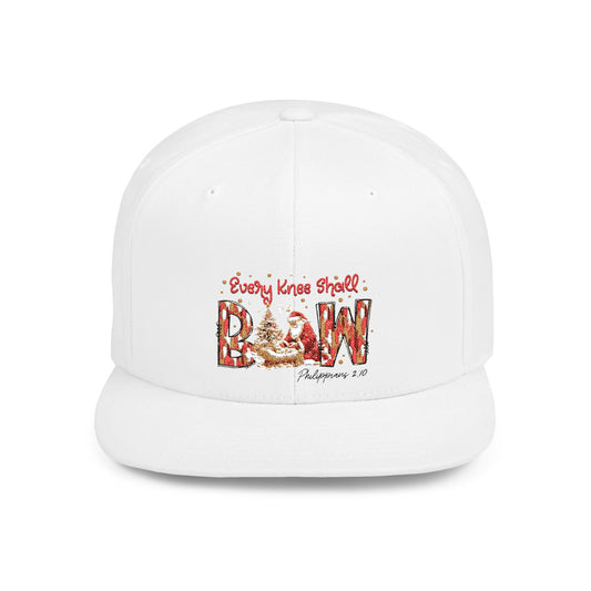 Every Knee Shall Bow Philippians 2:10 | Christian Christmas Design with Santa & Baby Jesus | Faith-Based Holiday Gift Snapback Cap