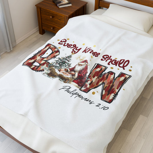 Every Knee Shall Bow Philippians 2:10 | Christian Christmas Design with Santa & Baby Jesus | Faith-Based Holiday Gift Blanket