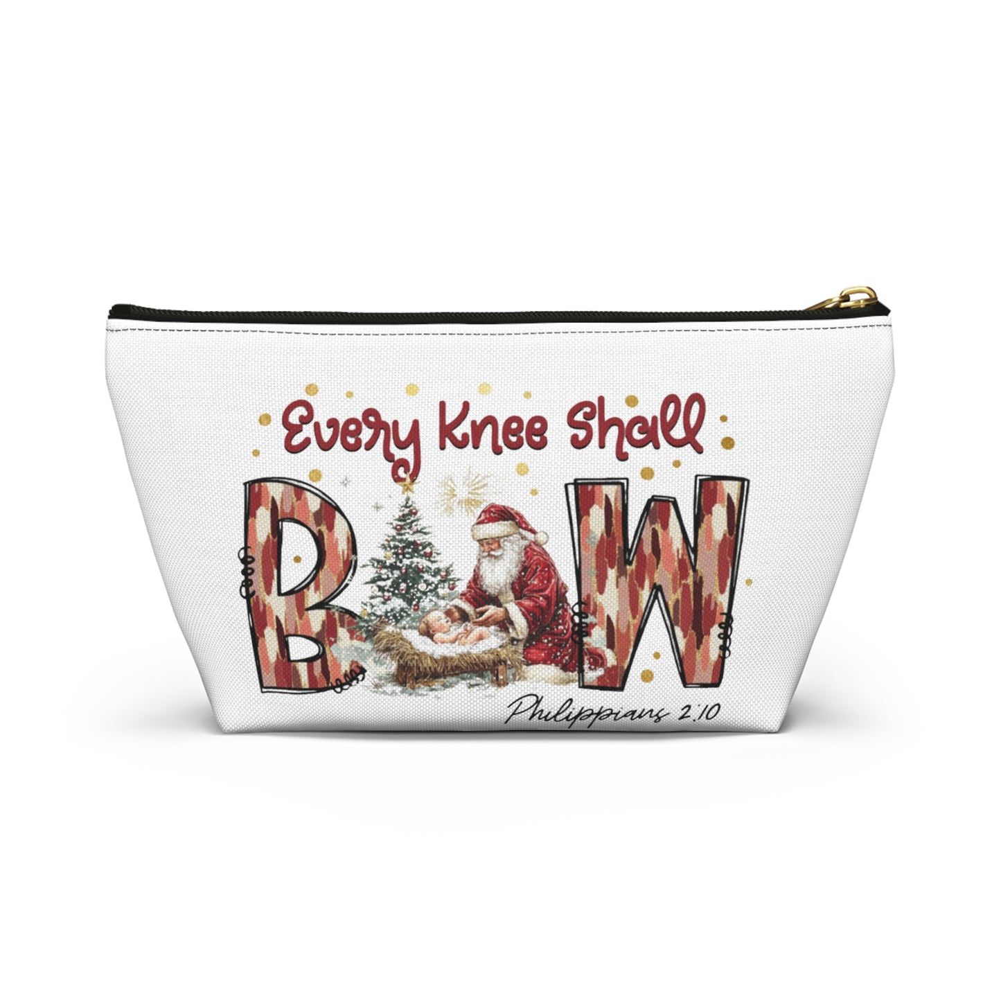 Every Knee Shall Bow Philippians 2:10 | Christian Christmas Design with Santa & Baby Jesus | Faith-Based Holiday Gift Zip Pouches