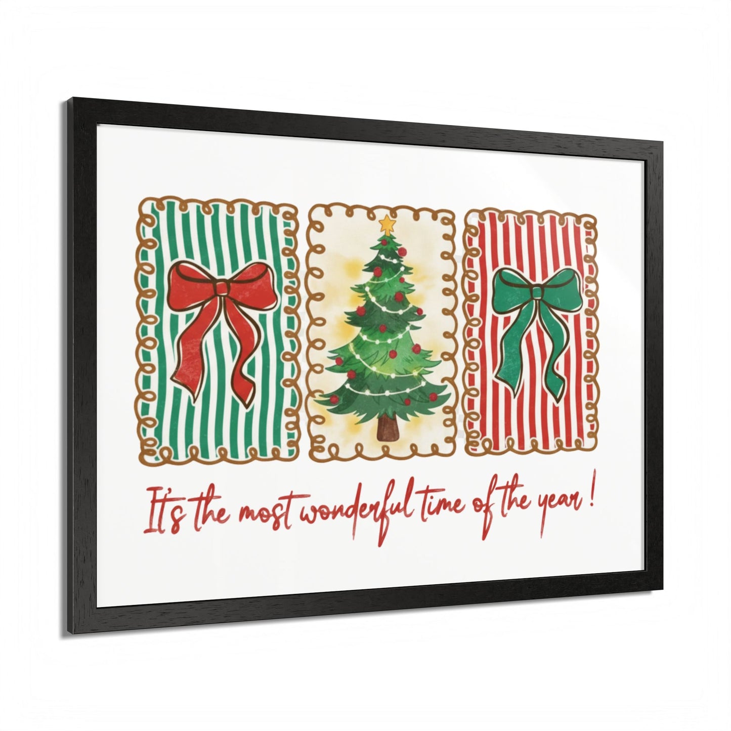Festive Christmas Tree & Bow Design | It’s the Most Wonderful Time of the Year – Holiday Shirt, Mug, Tote & Home Decor Framed Print