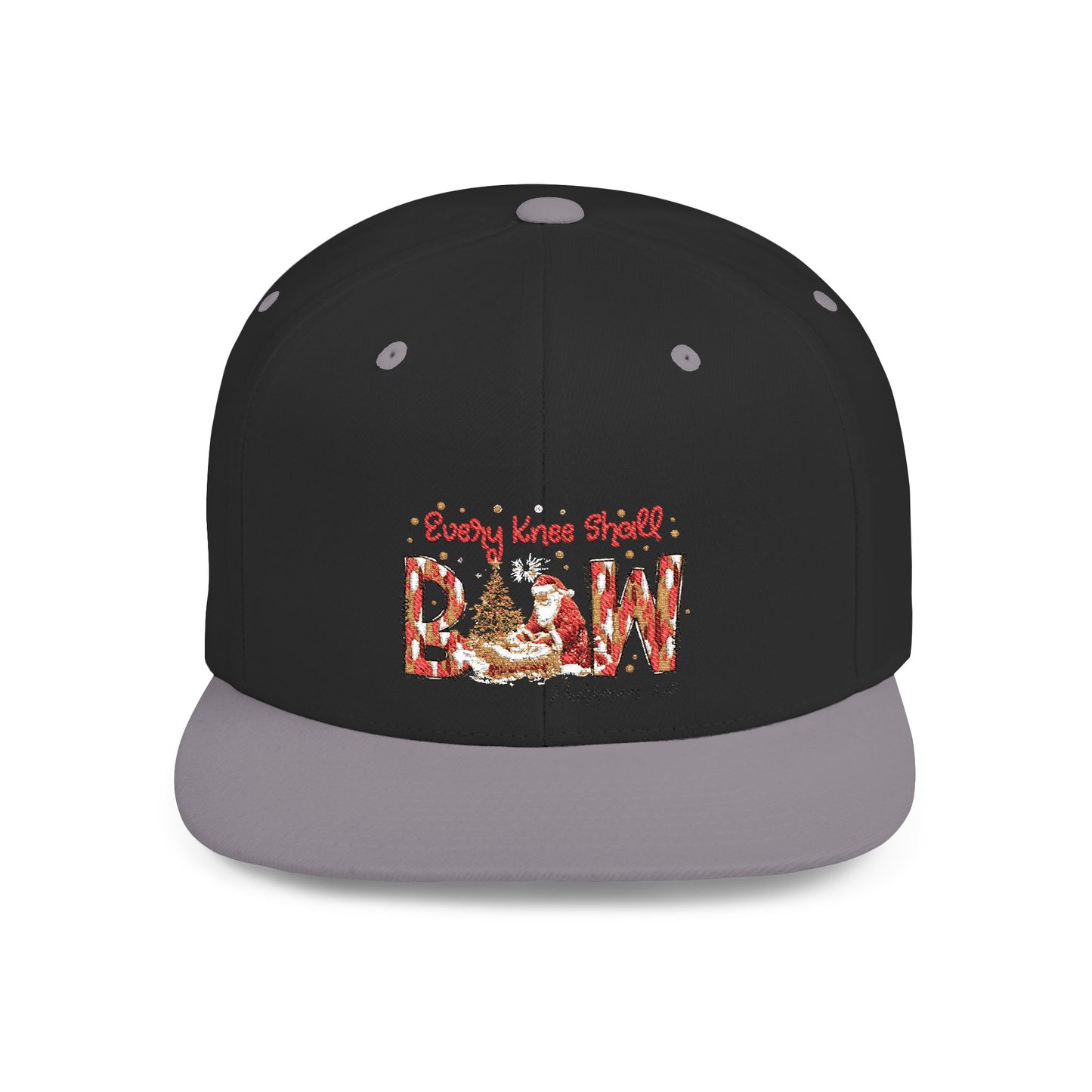 Every Knee Shall Bow Philippians 2:10 | Christian Christmas Design with Santa & Baby Jesus | Faith-Based Holiday Gift Snapback Cap