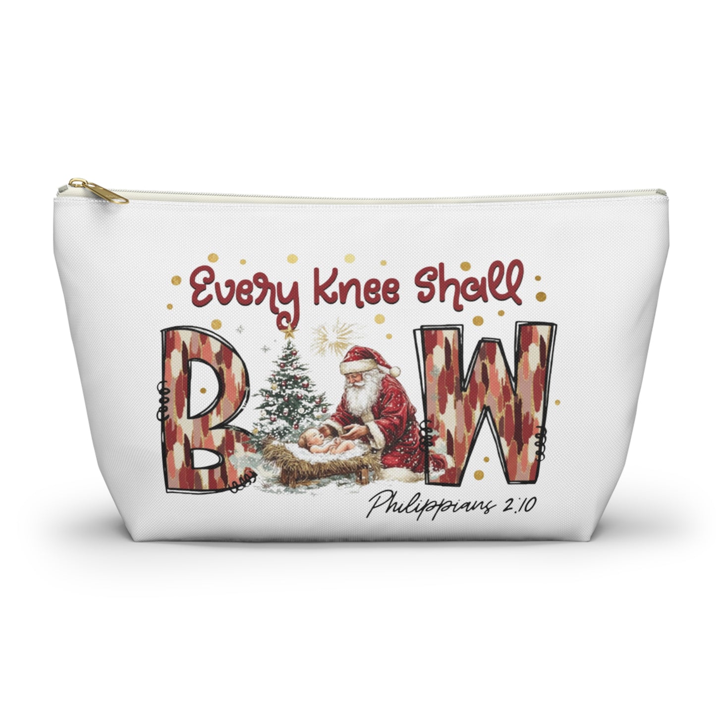 Every Knee Shall Bow Philippians 2:10 | Christian Christmas Design with Santa & Baby Jesus | Faith-Based Holiday Gift Zip Pouches