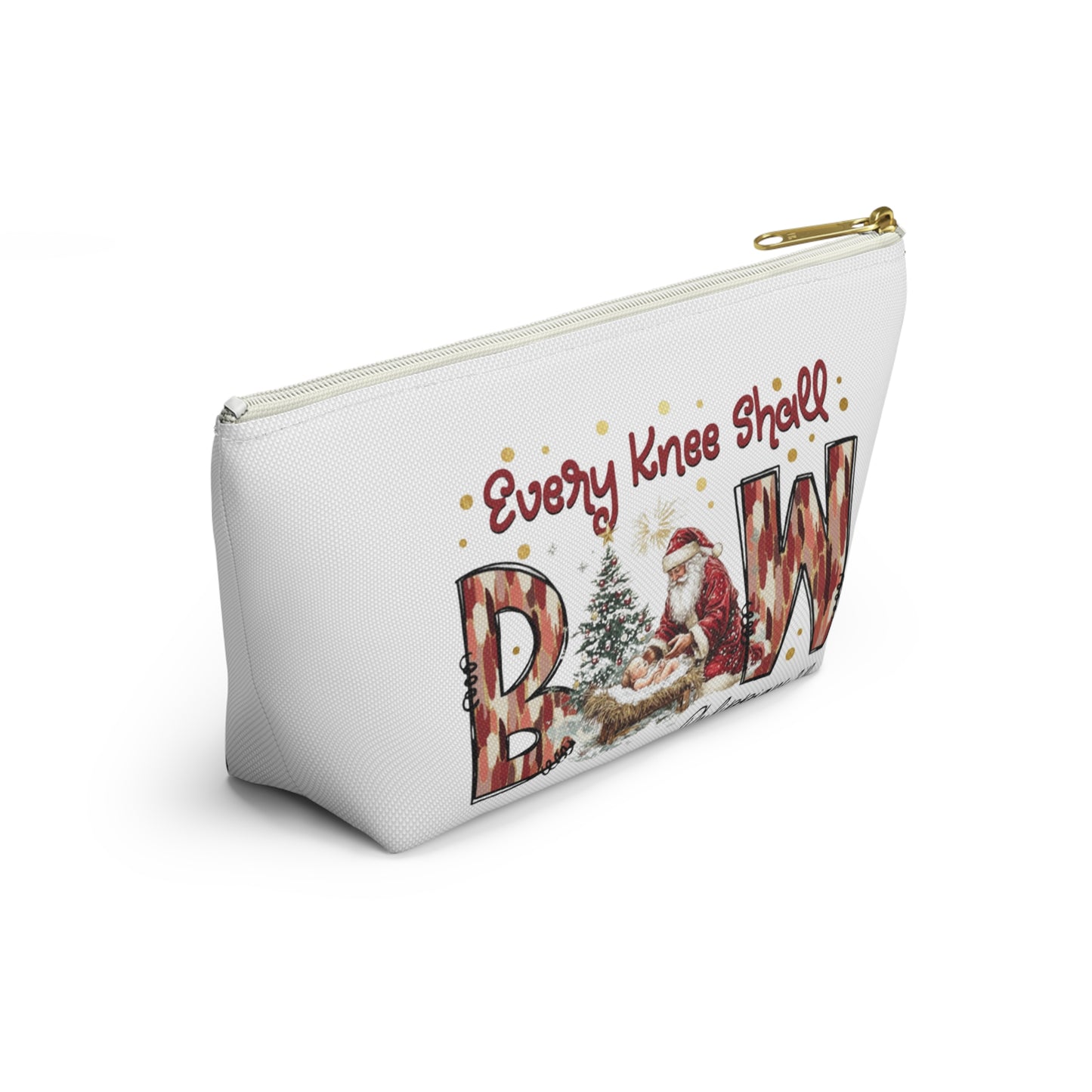 Every Knee Shall Bow Philippians 2:10 | Christian Christmas Design with Santa & Baby Jesus | Faith-Based Holiday Gift Zip Pouches