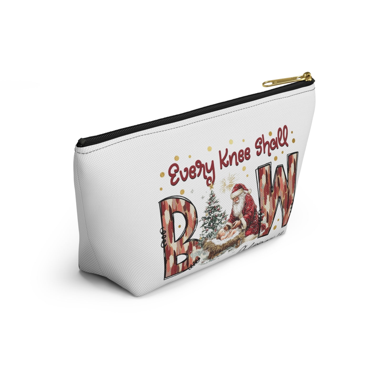 Every Knee Shall Bow Philippians 2:10 | Christian Christmas Design with Santa & Baby Jesus | Faith-Based Holiday Gift Zip Pouches
